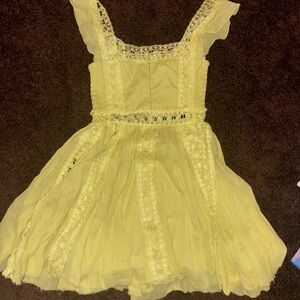 Free People Yellow Lace Mini Dress